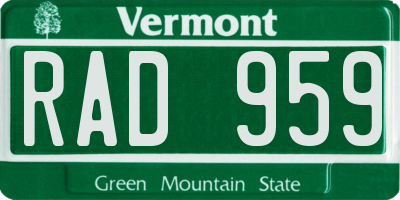 VT license plate RAD959