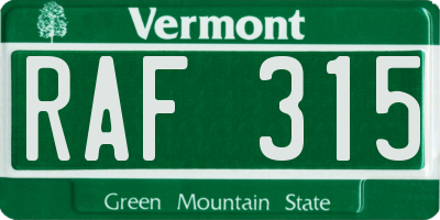 VT license plate RAF315