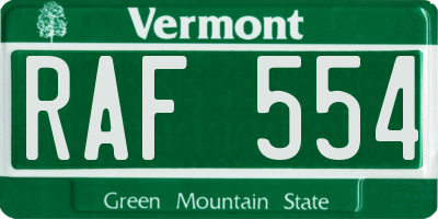 VT license plate RAF554