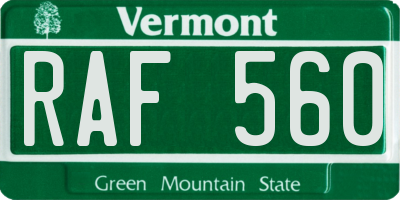VT license plate RAF560