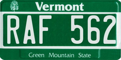VT license plate RAF562