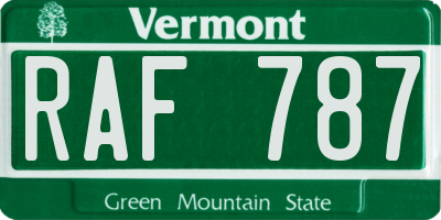 VT license plate RAF787