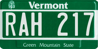 VT license plate RAH217