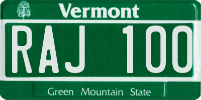 VT license plate RAJ100