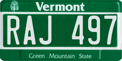 VT license plate RAJ497