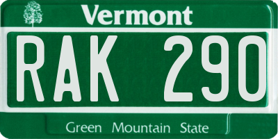 VT license plate RAK290