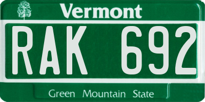 VT license plate RAK692