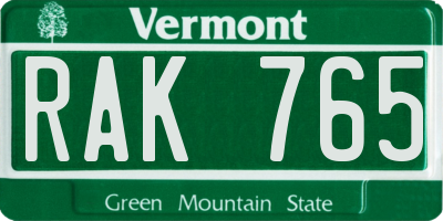 VT license plate RAK765