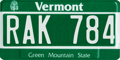 VT license plate RAK784