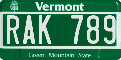 VT license plate RAK789