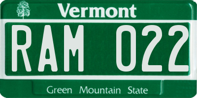 VT license plate RAM022