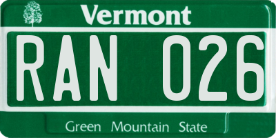 VT license plate RAN026