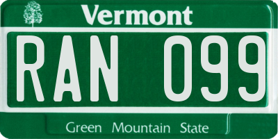 VT license plate RAN099