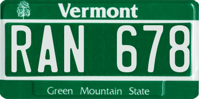VT license plate RAN678