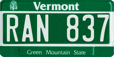 VT license plate RAN837