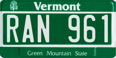 VT license plate RAN961