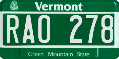 VT license plate RAO278