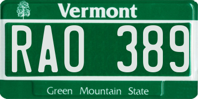 VT license plate RAO389
