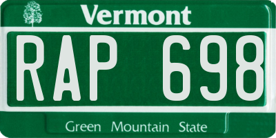 VT license plate RAP698