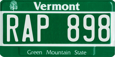VT license plate RAP898