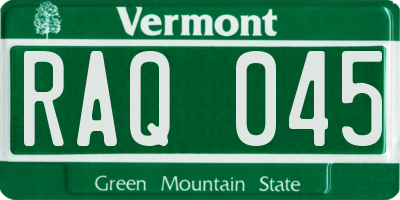 VT license plate RAQ045