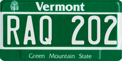 VT license plate RAQ202