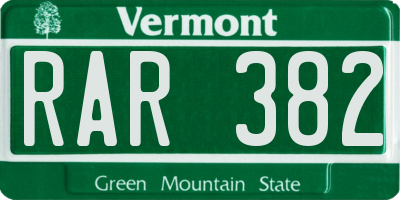 VT license plate RAR382