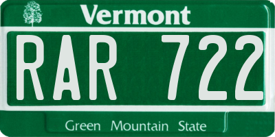VT license plate RAR722
