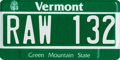VT license plate RAW132