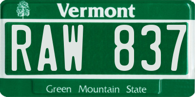 VT license plate RAW837