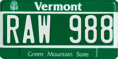 VT license plate RAW988