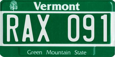 VT license plate RAX091