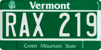 VT license plate RAX219