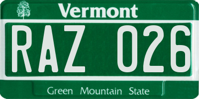 VT license plate RAZ026