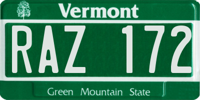VT license plate RAZ172