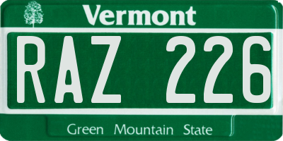 VT license plate RAZ226