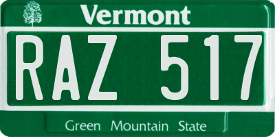 VT license plate RAZ517