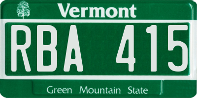 VT license plate RBA415
