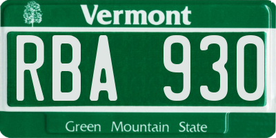 VT license plate RBA930
