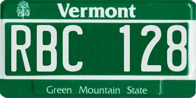 VT license plate RBC128