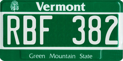 VT license plate RBF382