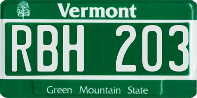 VT license plate RBH203