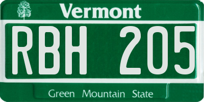 VT license plate RBH205