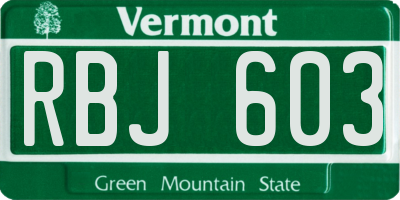 VT license plate RBJ603