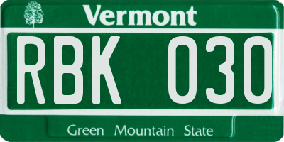VT license plate RBK030