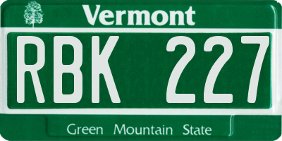 VT license plate RBK227