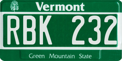VT license plate RBK232