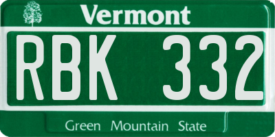 VT license plate RBK332