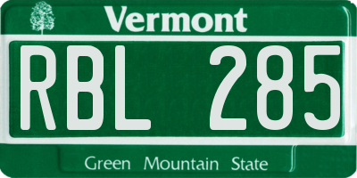 VT license plate RBL285