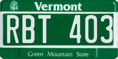 VT license plate RBT403